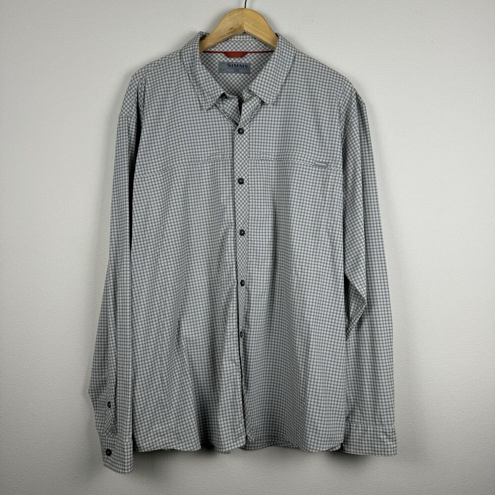 SIMMS Insect Shield Shirt Mens XXL White Black Fishing Vented Outdoor Pockets